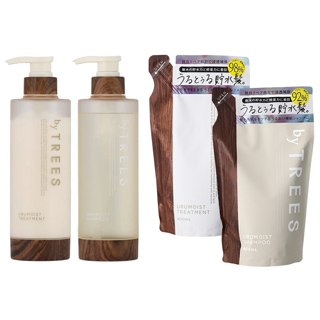 【送料無料】 バイツリーズ うるモイストシャンプー トリートメント セット 各450mL + シャンプー トリートメント 詰替え 各400mL byTREES ヘアケア うるおい 地肌ケア 保湿